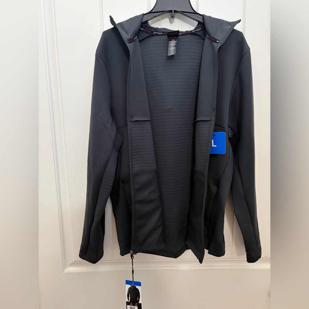 Spyder Active Men's Long Sleeve Stretch Full Zip Hoodie Jacket Black Size L New - Picture 10 of 13